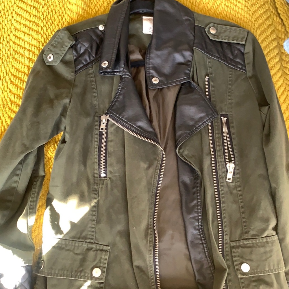 Dark green canvas faux leather coat small